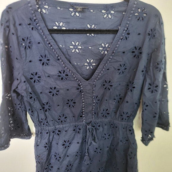J.Crew V-Neck Beach Tunic Cover-up Eyelet Navy Cotton Small - Picture 2 of 12